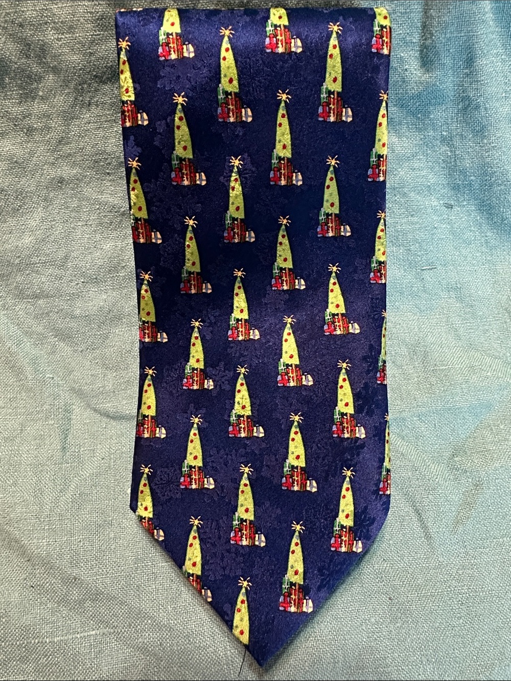 Jos. A. Bank Navy Holiday Tie with Green Tree accents The Miracle Collection